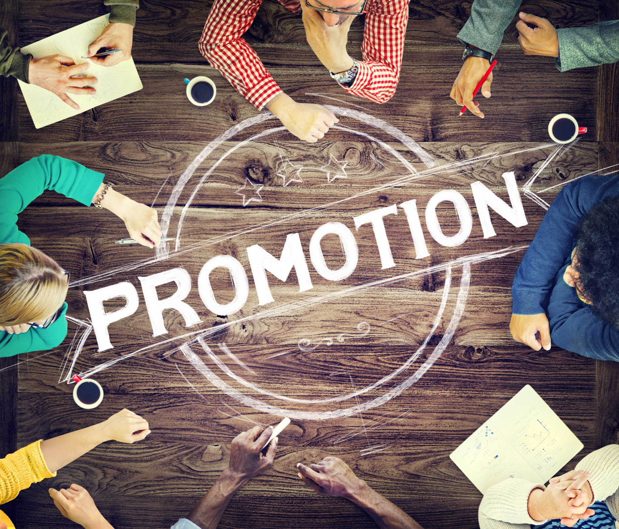 promotion text and group of people